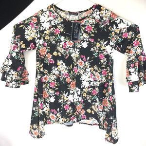 Love Mood Womens Floral Bell Sleeve Blouse Sz M
